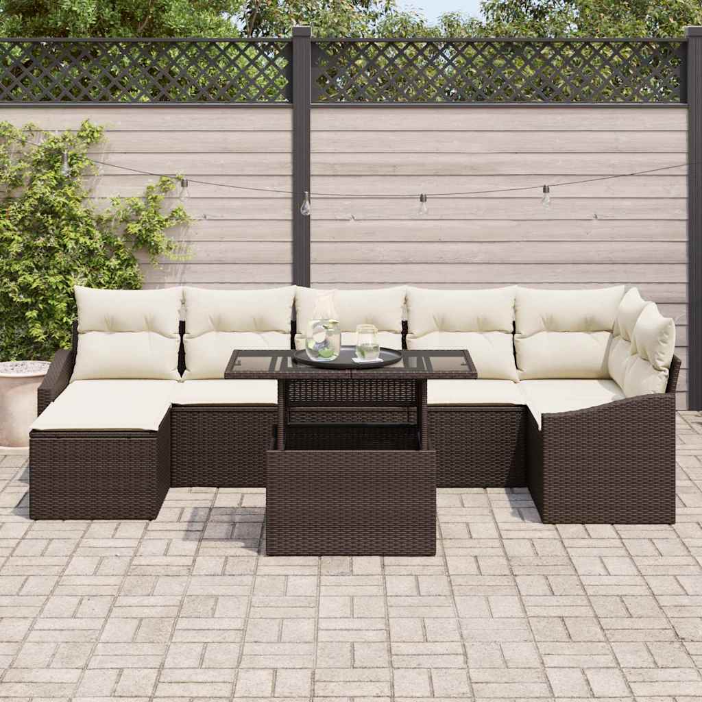 Garten-Sofa-Set mit Kissen mit Speicher 8 pcs Braun und Creme